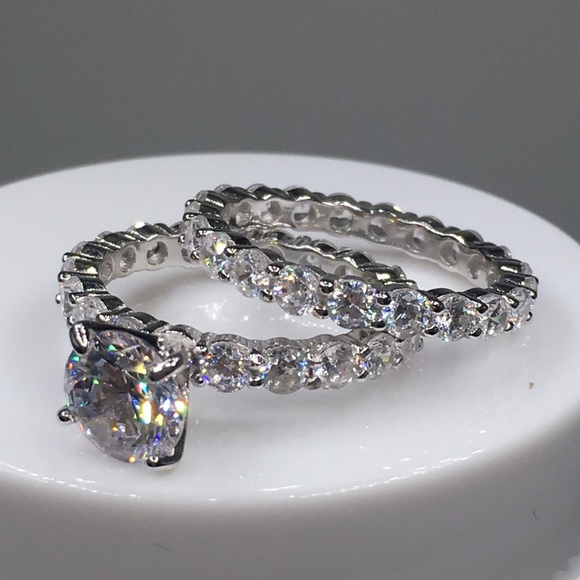 14k white gold ring set 5ct diamond engagement - Picture 7 of 8